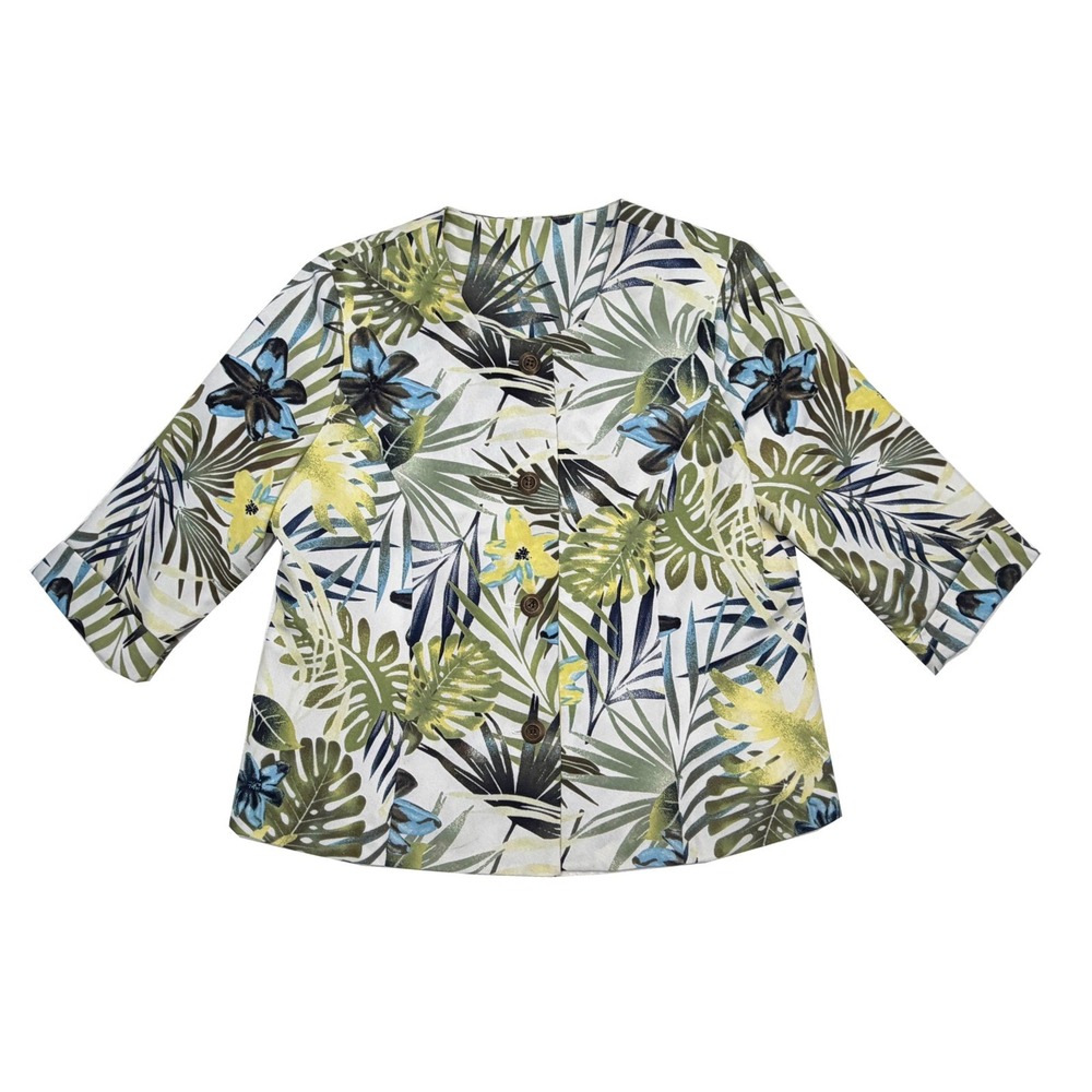 Hawaiian Tropical Palm Leaf Jacket Women's 14P Button Up Vickie Wayne